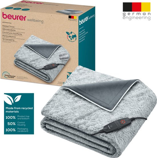 Beurer HD 75 Heizdecke – Test: sehr gut – 180 x 130 cm – 6 Heizstufen – Luxus-Heizdecke – Taupe – Beschädigte Verpackung