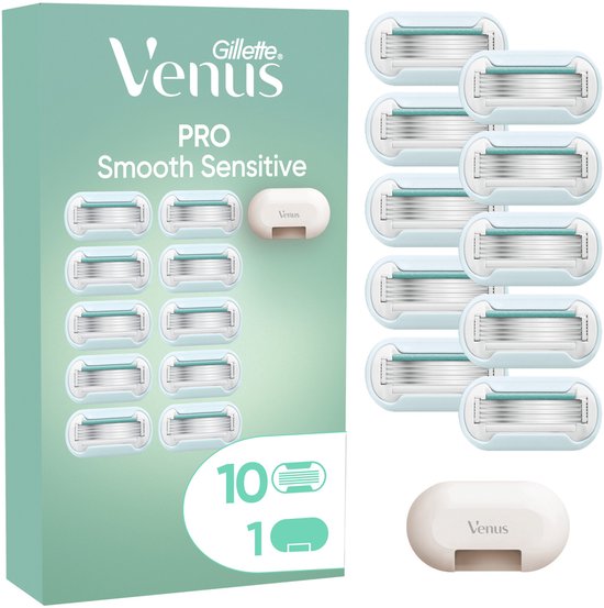 Gillette Venus Pro Smooth Sensitive - 10 Scheermesjes Voor Gevoelige Huid + Scheermes etui- beschadigde verpakking