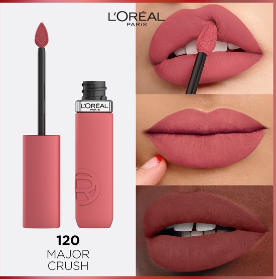 L'Oréal Paris Infaillible Matte Resistance Lippenstift – Langanhaltender flüssiger Lippenstift mit mattem Finish, angereichert mit Hyaluronsäure – Vegan – 120 Major Crush – 5 ml