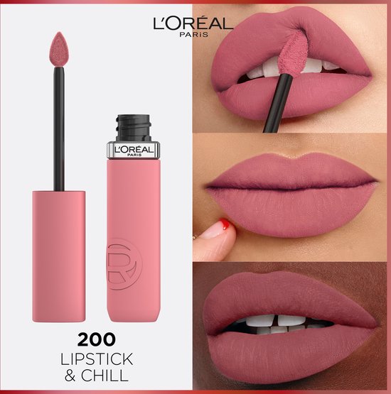 L'Oréal Paris Infaillible Matte Resistance lippenstift – Langhoudende Vloeibare Lipstick met een matte finish Verrijkt met Hyaluronzuur – Vegan – 200 Lipstick & Chill - 5ml