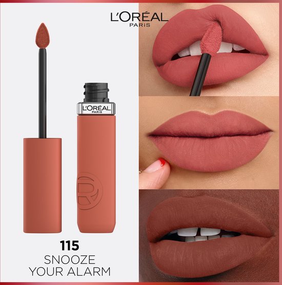 L'Oréal Paris Infaillible Matte Resistance Lipstick – Lang anhaltender flüssiger Lippenstift mit mattem Finish – 115 Snooze Your Alarm – 5 ml