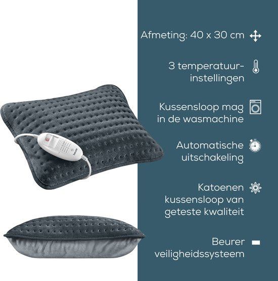 Beurer HK 48 Elektrisch Warmtekussen - Donker Grijs - Heating pad - 40 x 30 cm - Beschadigde verpakking