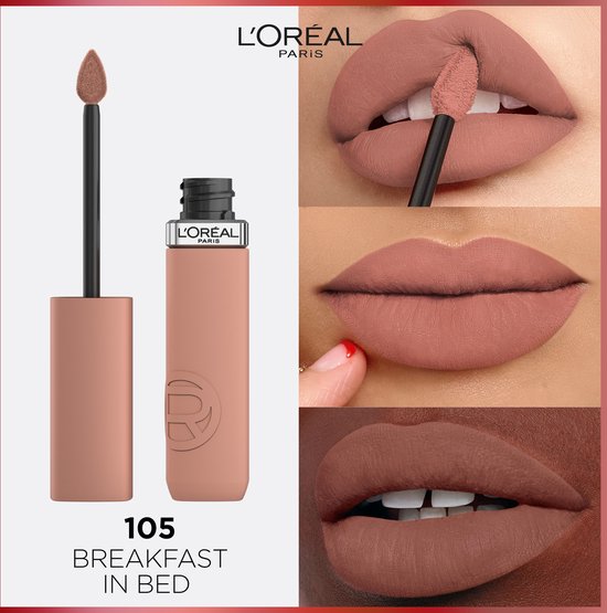 L'Oréal Paris Infaillible Matte Resistance Lipstick – Long-lasting Liquid Lipstick with a matte finish Enriched with Hyaluronic Acid – Vegan – 105 Breakfast in Bed – 5ml