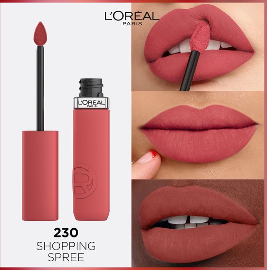 L'Oréal Paris Infaillible Matte Resistance Lipstick – Langanhaltender flüssiger Lippenstift mit mattem Finish – 230 Shopping Spree – 5 ml