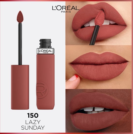 L'Oréal Paris Infaillible Matte Resistance Lipstick – Langanhaltender flüssiger Lippenstift mit mattem Finish, angereichert mit Hyaluronsäure – Vegan – 150 Lazy Sunday – 5 ml