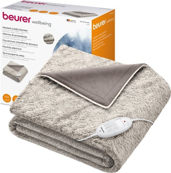 Beurer HD 75 Nordic Warmdecke – Test: sehr gut – 180 x 130 cm – 6 Heizstufen – Luxus-Heizdecke – Taupe – Beschädigte Verpackung