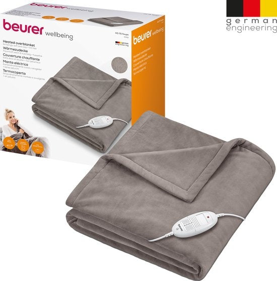 Beurer HD 75 Heizdecke – Test: sehr gut – 180 x 130 cm – 6 Heizstufen – Luxus-Heizdecke – Taupe – Beschädigte Verpackung