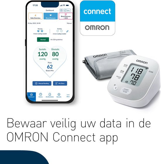 OMRON X2 Smart Bloeddrukmeter Bovenarm - Blood Pressure Monitor met Hartslagmeter – Onregelmatige Hartslag - met Mobiele App - 22 tot 32 cm Manchet