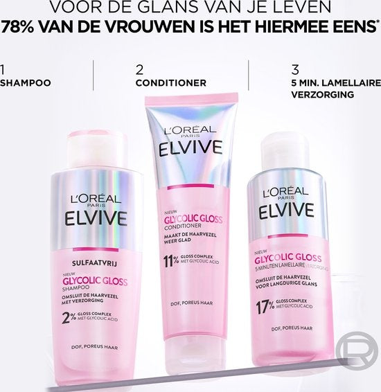 L'Oréal Paris Elvive Glycolic Gloss 5 Minuten Lamellaire Verzorging - voor dof, poreus haar - met glycolic acid voor glanzend haar - 200 ml