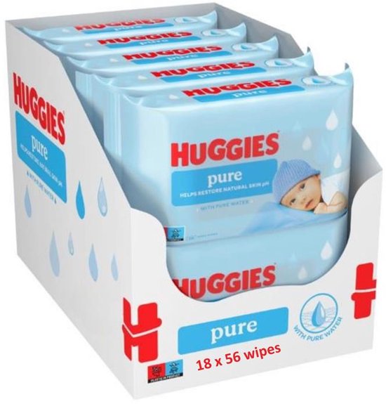 Huggies baby wipes - Pure 99% water - 18 x 56 pieces - 1008 wipes
