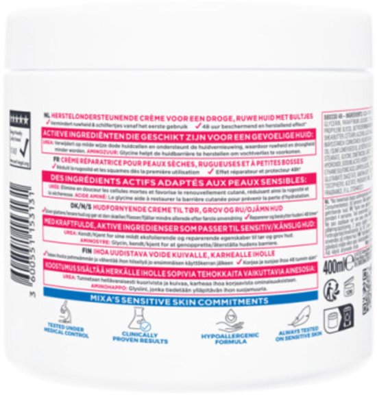 Mixa Urea Cica Repair+ Herstelondersteunende Crème – Droge en Ruwe huid - Gezicht, Lichaam en Handen - 400 ml