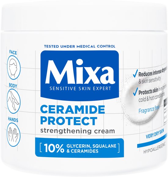 Mixa Ceramide Protect Hydraterende Crème – Zeer Droge Huid - Gezicht, Lichaam en Handen - 400 ml