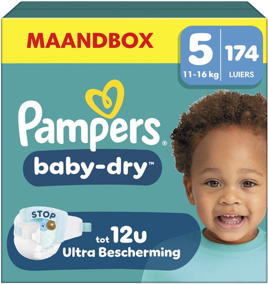 Pampers Baby-Dry - Maat 5 (11kg-16kg) - 174 Luiers - Maandbox - Verpakking beschadigd