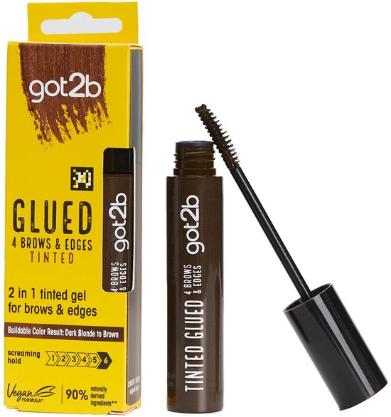 Got2b Glued 2-in-1 Brows & Edges Donkerbruin – Getinte Wenkbrauwgel & Haarlijn Gel – Brow Gel met Kleur – Parfumvrij - 16ml