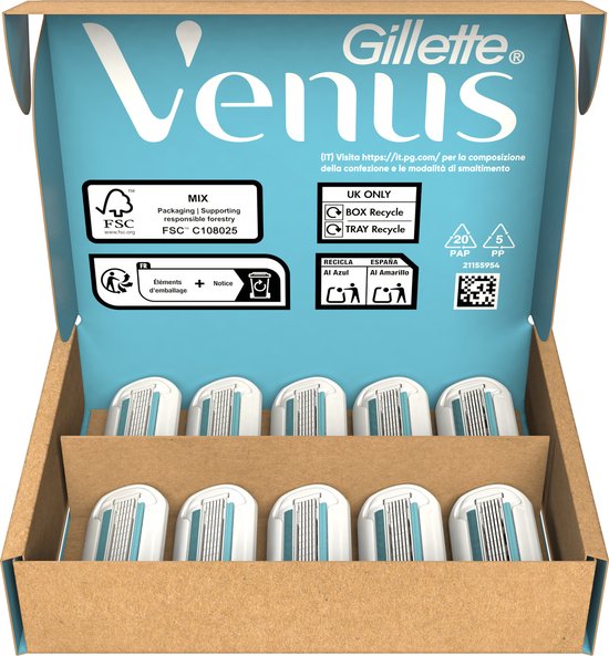 Gillette Venus Scheermesjes Deluxe Smooth Sensitive - 10 Navulmesjes - Brievenbusverpakking - Verpakking beschadigd