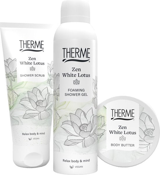 Therme Zen White Lotus Schäumendes Duschgel + Duschpeeling + Körperbutter-Geschenkset