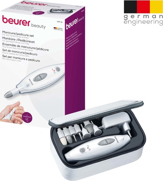 Beurer MP 41 Electric nail file - Nail drill - Electric manicure and pedicure device - 7 attachments - LED light - Protective cap - Packaging damaged