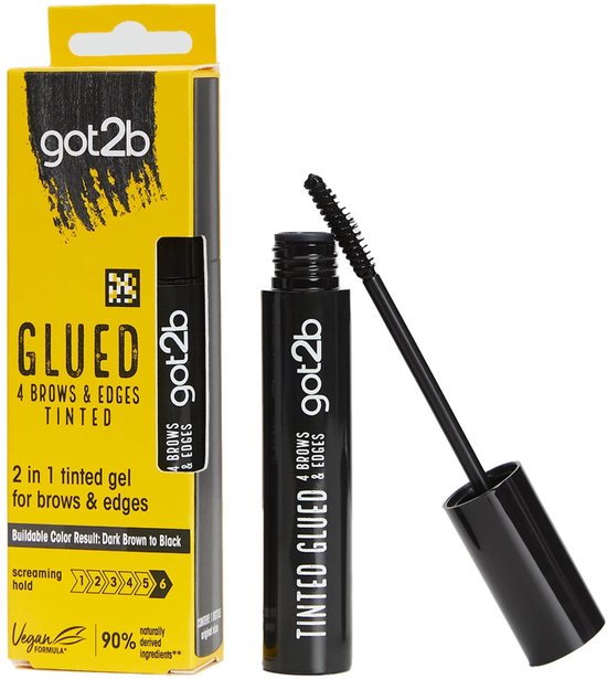 Got2b Glued 2-in-1 Brows & Edges Zwart – Getinte Wenkbrauwgel & Haarlijn Gel – Brow Gel met Kleur - 16ml