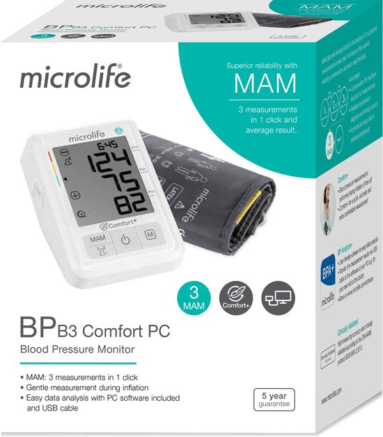 Microlife BP B3 Comfort PC - Bovenarm Bloeddrukmeter - Klinisch Gevalideerd - Nr. 1 bij Huisartsen - Aanbevolen door Hartstichting- Extra Groot Display