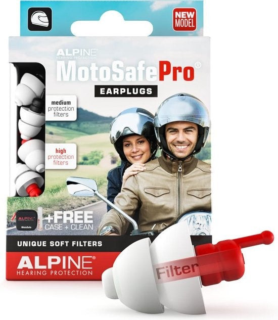 Alpine MotoSafe Pro - Motorcycle earplugs - Hearing protection Race and Tour - White - 2 sets