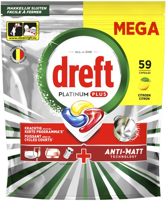 Dreft Vaatwastabletten Platinum Plus All In One Citroen - 59 Capsules