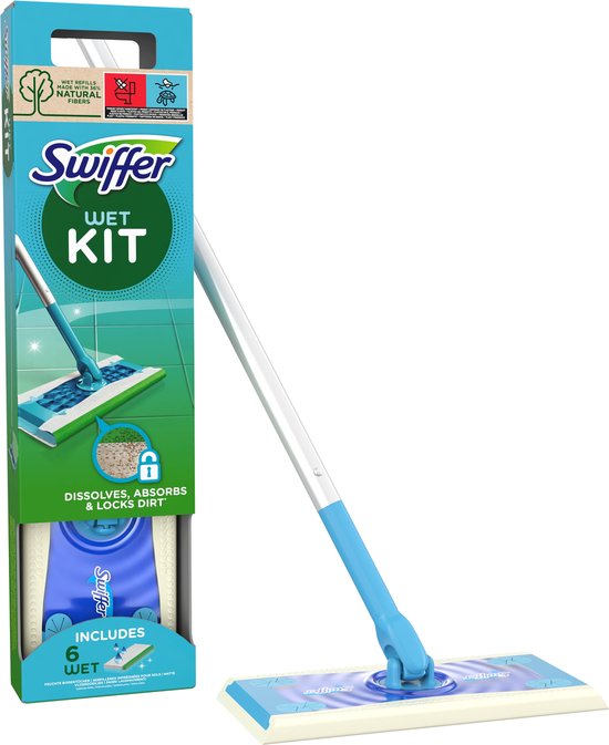 Swiffer Vloerreiniger Starterskit - 1 Vloerreiniger - 6 Vochtige Navullingen