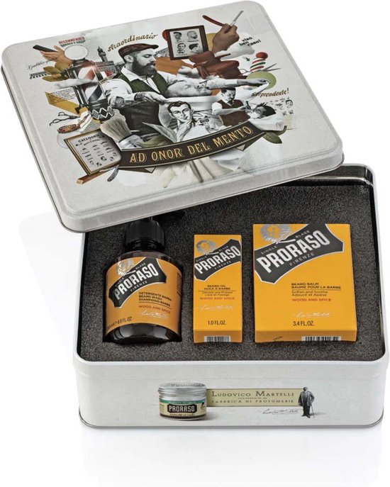 Proraso - Beard kit Wood &amp; Spice - gift set for men - Packaging damaged / dent in the tin