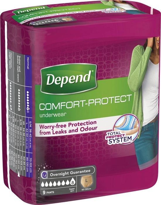 Depend incontinence panties Overnight Guarantee - Women 9 pieces - Packaging damaged