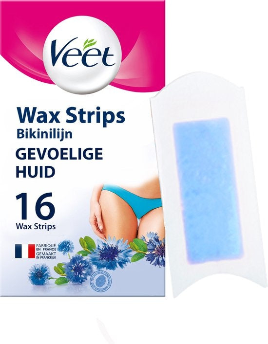 Veet – Haarentfernungsstreifen – Bikinizone und Achseln – Empfindliche Haut – 16 Stück