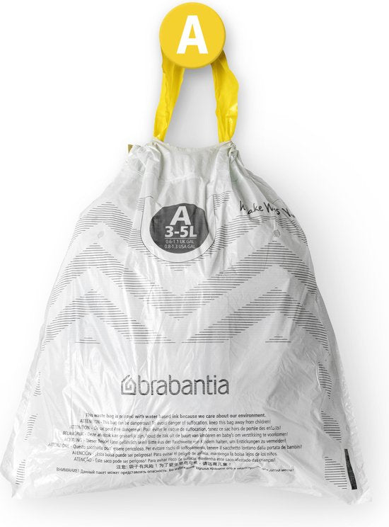 Brabantia PerfectFit Afvalzak met trekbandsluiting - 3-5 ltr - Code A - 20 stuks