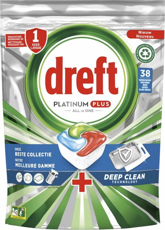 Dreft Platinum Plus All In One Dishwasher Tablets Deep Clean 38 pieces