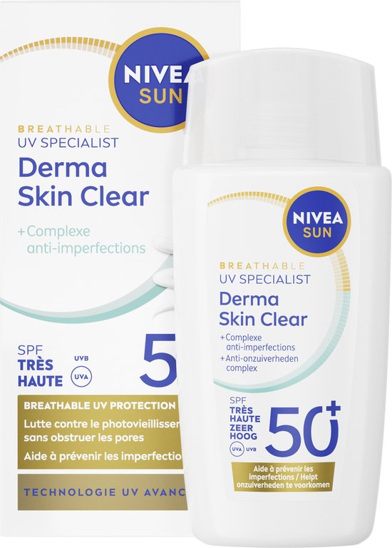 NIVEA SUN UV Face Derma Skin Clear Ultralichte Zonnebrand Gezicht SPF50+ - Voor de onzuivere huid - met Niacinamide - Zonnebrandcrème - 40ml
