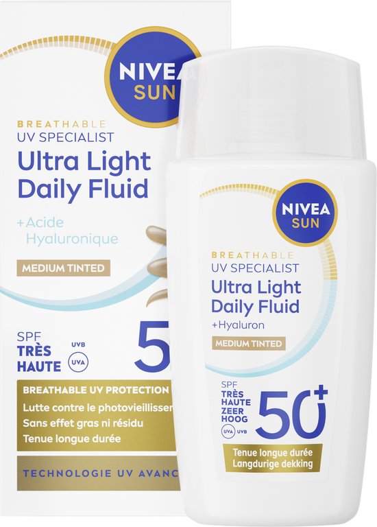 NIVEA SUN UV Face Daily Fluid Zonnebrand Gezicht SPF50+ - Medium Tinted - Zonnebrandcrème - 40ML