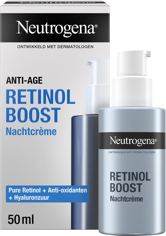 Neutrogena Retinol Boost Nachtcrème, Anti-Age Nachtverzorging met Pure Retinol, Antioxidanten & Hyaluronzuur, Vermindert Rimpels & Verstevigt de Huid, Ongeparfumeerd, 50 ml