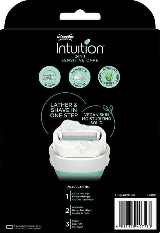 Wilkinson Sword Intuition 2-in-1 Sensitive Care - Scheermes - Voordeelverpakking - Navulmesjes 3 stuks - met Houder - Verpakking beschadigd