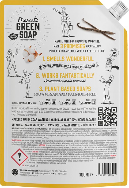 Marcel's Green Soap Waschmittel Nachfüllpackung Vanille &amp; Baumwolle 23 Wäschen 1 Liter