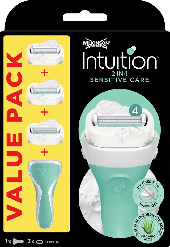 Wilkinson Sword Intuition 2-in-1 Sensitive Care - Rasierer - Vorteilspack - Nachfüllklingen 3 Stück - mit Halter - Verpackung beschädigt