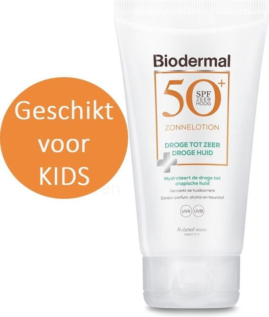 Biodermal Zonnelotion Droge Huid - zonnebrand voor de droge huid - Spf50+ 150ml - ook geschikt voor kinderen