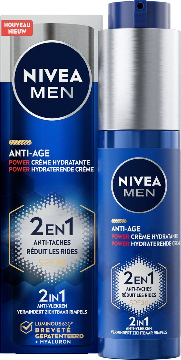 NIVEA MEN – Anti-Age – 2 in 1 Power – Feuchtigkeitscreme – LSF 30 – 50 ml