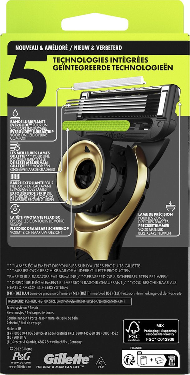 GilletteLabs Champion Gold Exfoliating Strip Shaving System - 1 Handle + 5 Blades + 1 Wall Hanger + 1 Case - Damaged Packaging
