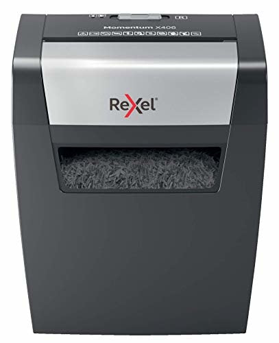 Rexel Momentum X406 P4 Papierversnipperaar voor Thuis/Thuiswerkplek - Invoer tot 6 A4 Vellen - Vernietigt Documenten, Nietjes En Paperclips - Opvangbak Van 15 Liter - Zwart