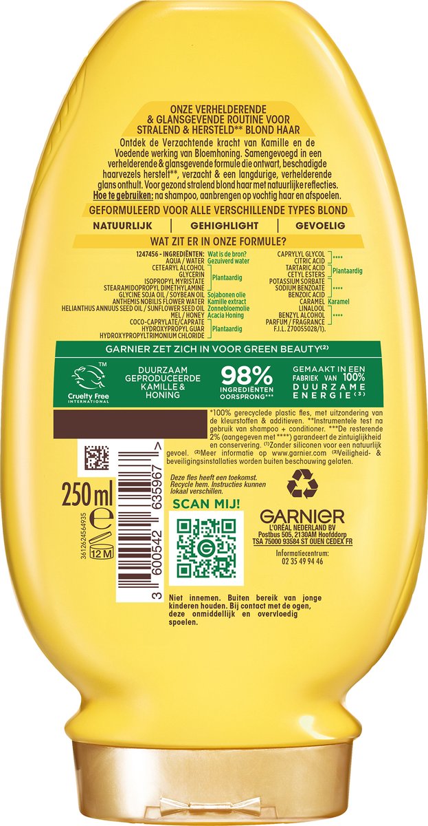 Garnier Loving Blends - Brightening &amp; Shining Conditioner - Sun-Kissed Chamomile &amp; Flower Honey - Chamomile - 250 ml