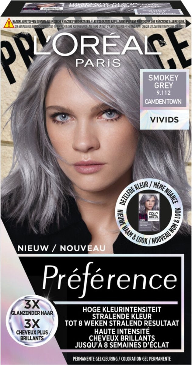 L'Oréal Paris Préférence Vivids 9.112 – Smokey Grey Camden Town – Permanente Haarfarbe – Verpackung beschädigt