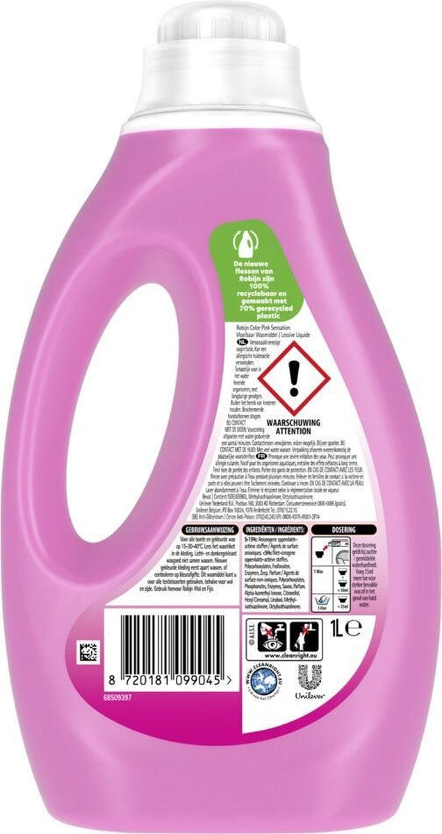 Robijn Vloeibaar Wasmiddel Pink Sensation Color 1 liter - Verpakking beschadigd