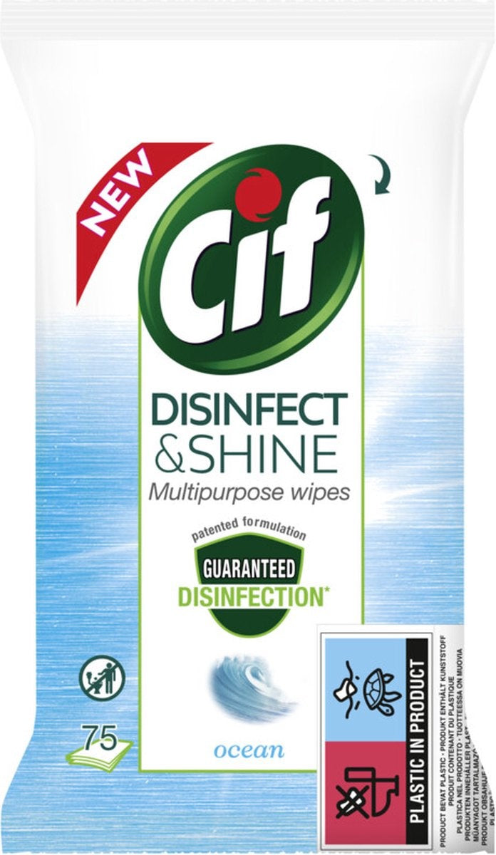 Cif Disinfect &amp; Shine Ocean Wipes 75 Stück