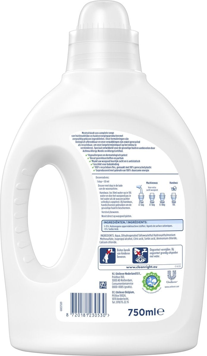 Neutraler, parfümfreier Weichspüler für pflegende Weichheit – 750 ml