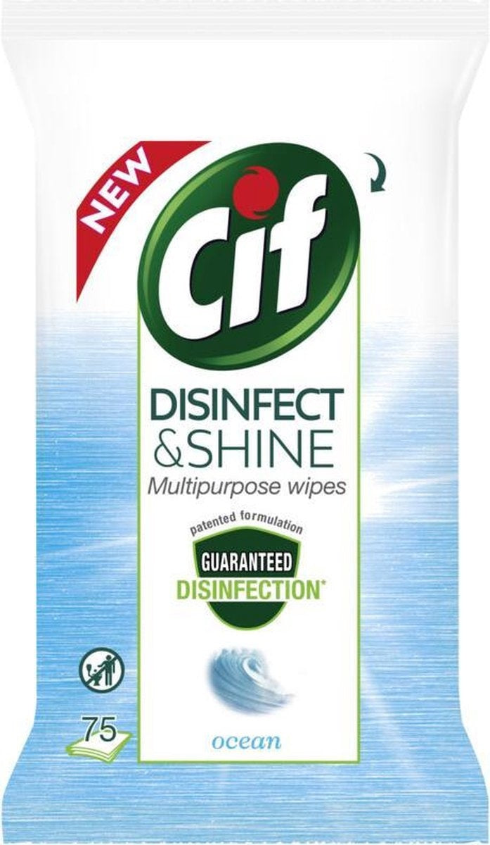 Cif Disinfect &amp; Shine Ocean Wipes 75 Stück