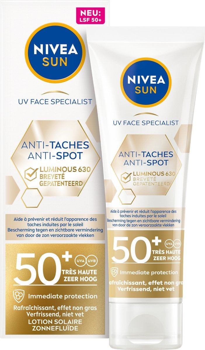 NIVEA SUN Luminous Face Sunburn Anti-Pigment – ​​verhindert und reduziert Pigmentflecken – SPF50 40 ml