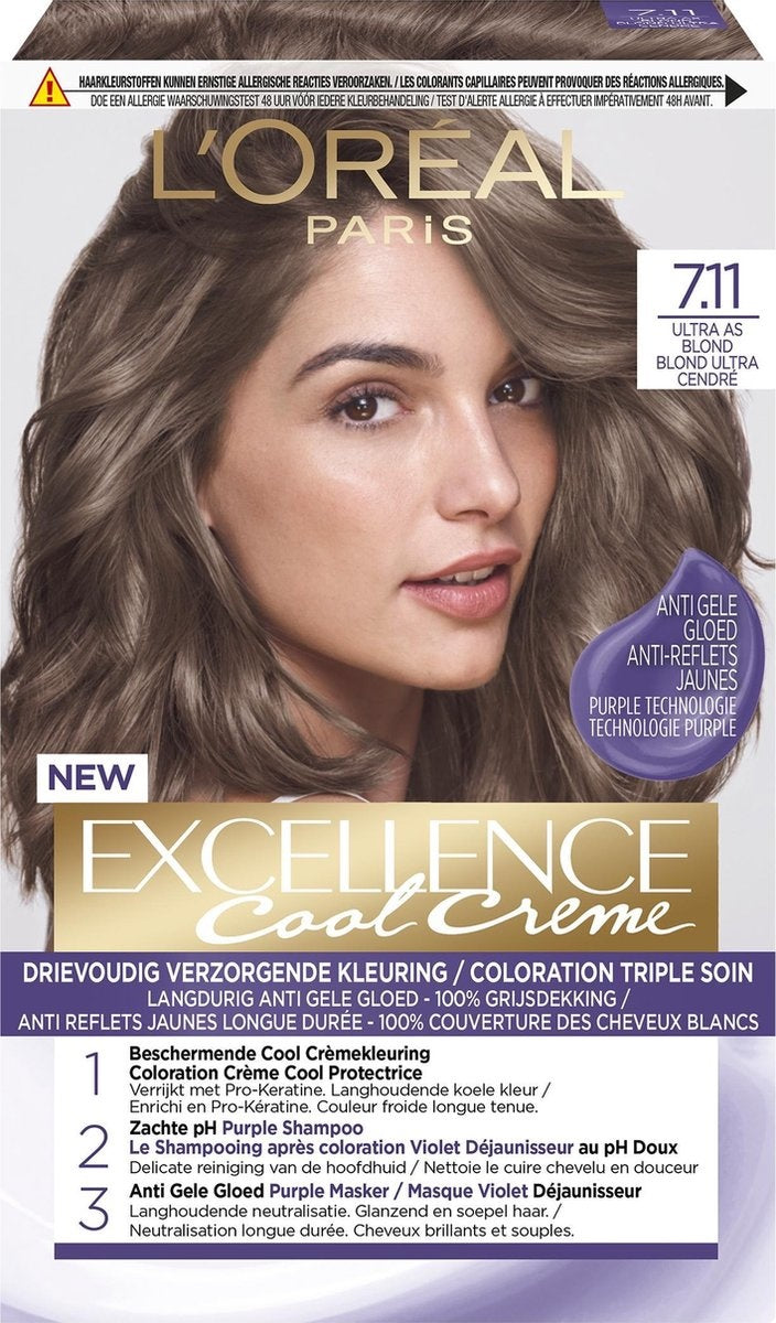 L'Oréal Paris Excellence Cool Creams 7.11 – Ultra Ash Blonde – Permanente Haarfarbe