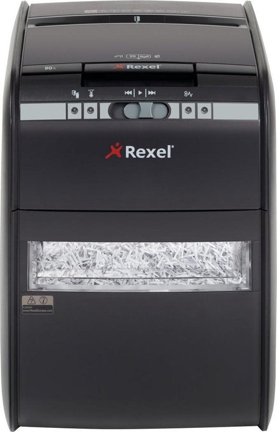 Rexel 90X Paper Shredder for Office and Home Work - Security Level: DIN P- 3 Cuts - Up to 12 A4 Sheets - Shreds Documents, Credit Cards, Staples and Paper Clips - 20 Litre Waste Bin - Black - Ideal for Home Office/Home Workplace